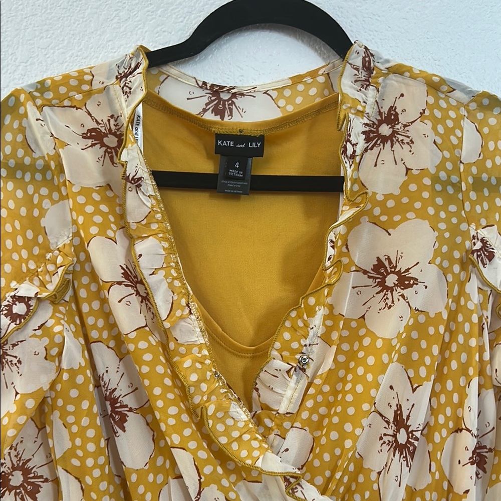 Floral Yellow Wrap Dress - Picture 4 of 6